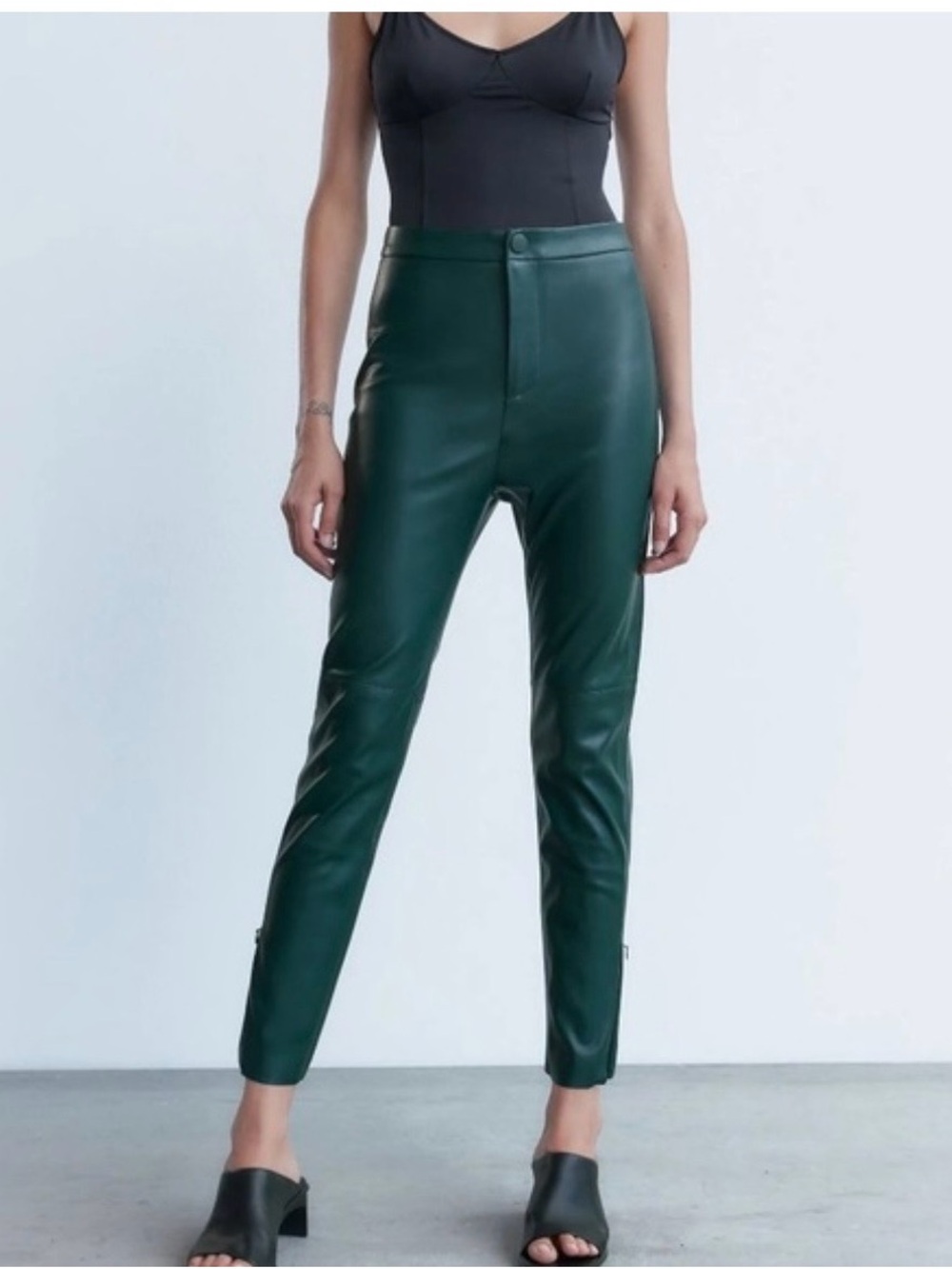 Zara Forest Green Faux Leather Skinny Pants NWT